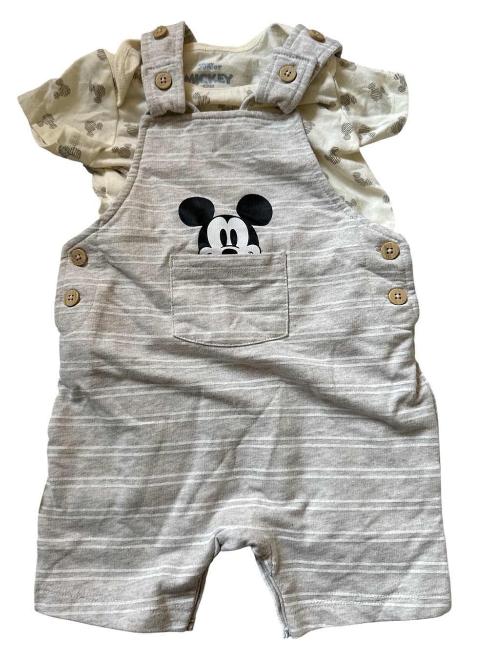 NWOT Disney Beige Striped Mickey Overalls and Matching T-Shirt